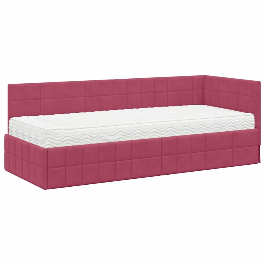 Hoekbedframe met Matras met hoofdeinde 2 pcs Groen Fluweel