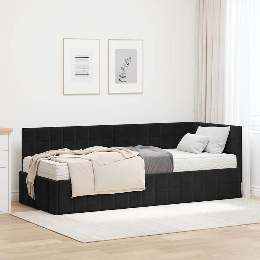 Hoekbedframe met Matras met hoofdeinde 2 pcs Zwart Fluweel