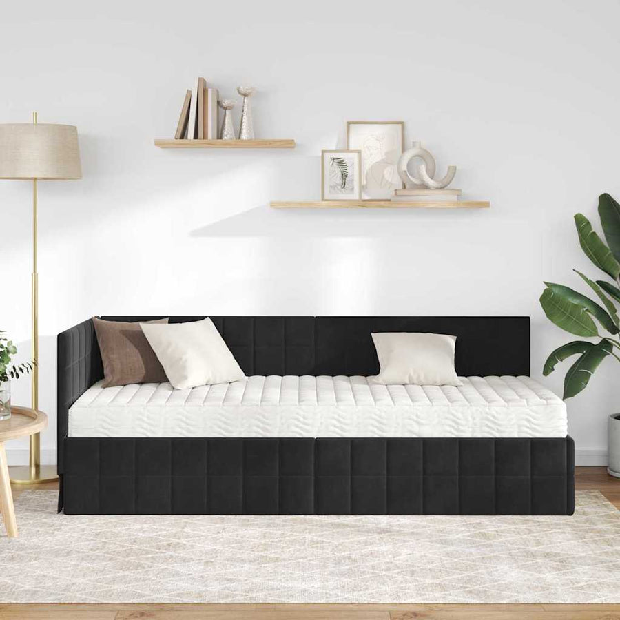 Hoekbedframe met Matras met hoofdeinde 2 pcs Zwart Fluweel