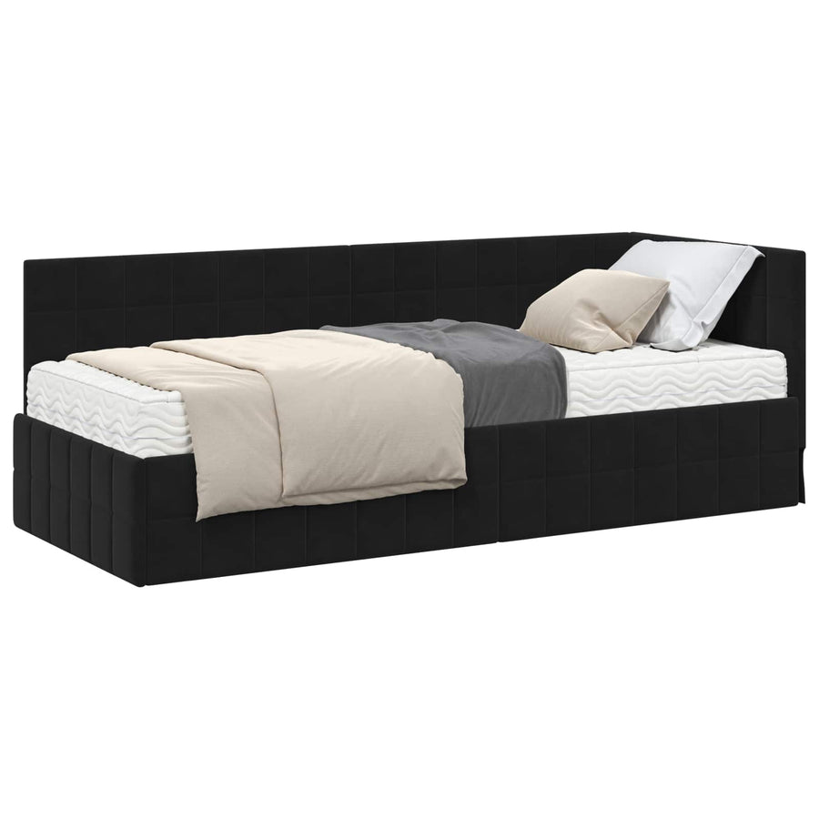 Hoekbedframe met Matras met hoofdeinde 2 pcs Zwart Fluweel