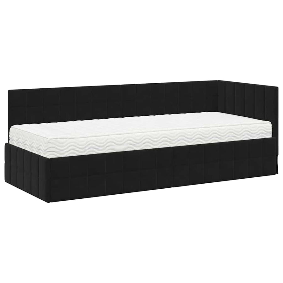 Hoekbedframe met Matras met hoofdeinde 2 pcs Zwart Fluweel