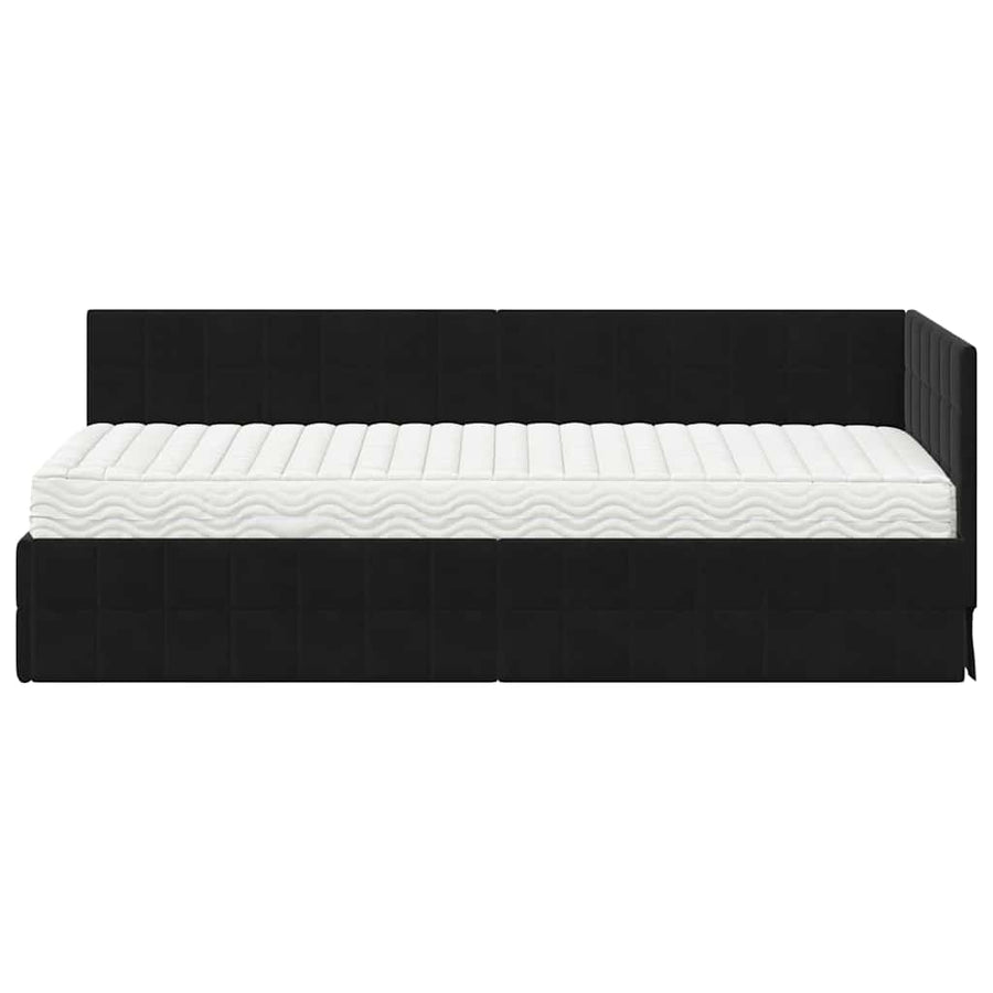 Hoekbedframe met Matras met hoofdeinde 2 pcs Zwart Fluweel