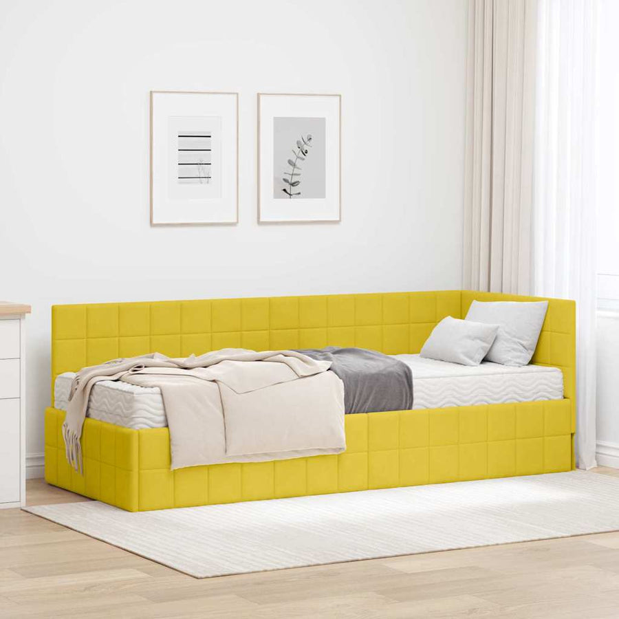 Hoekbedframe met Matras met hoofdeinde 2 pcs Geel Fluweel