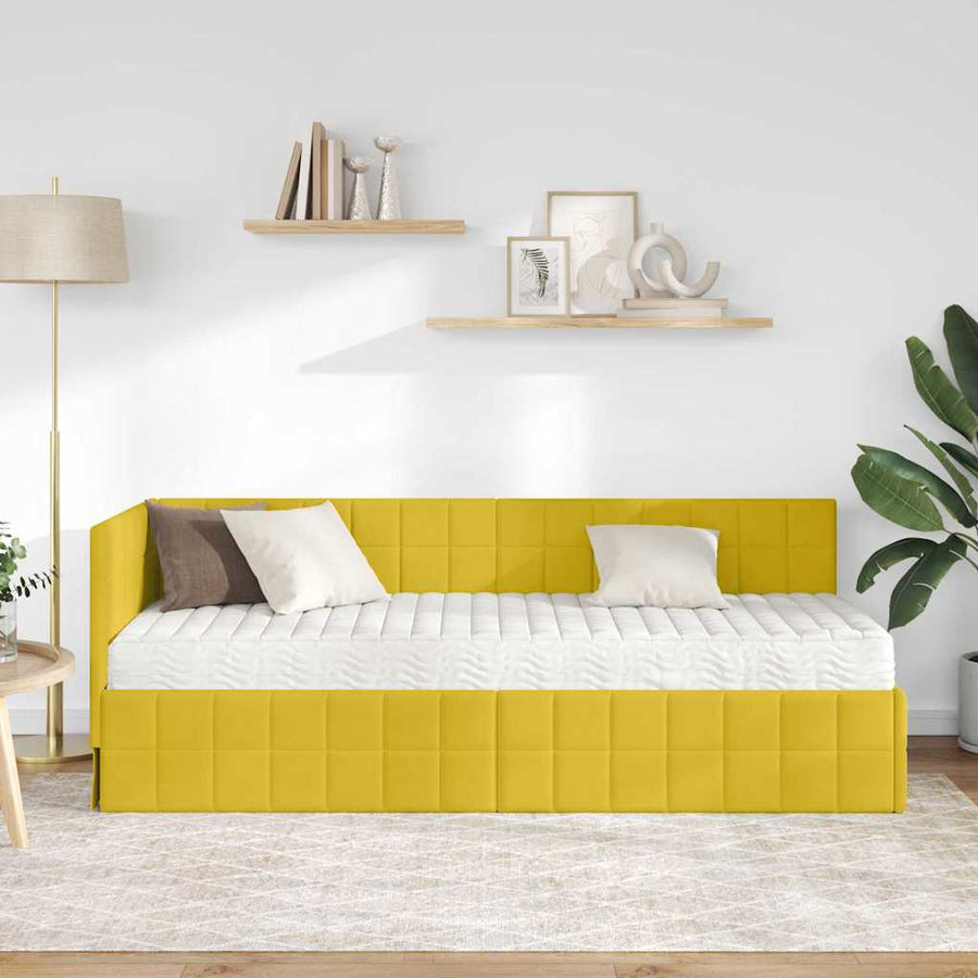 Hoekbedframe met Matras met hoofdeinde 2 pcs Geel Fluweel