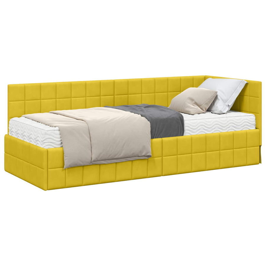 Hoekbedframe met Matras met hoofdeinde 2 pcs Geel Fluweel