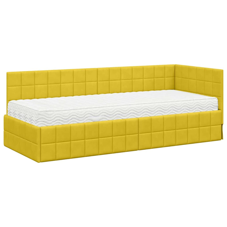 Hoekbedframe met Matras met hoofdeinde 2 pcs Geel Fluweel