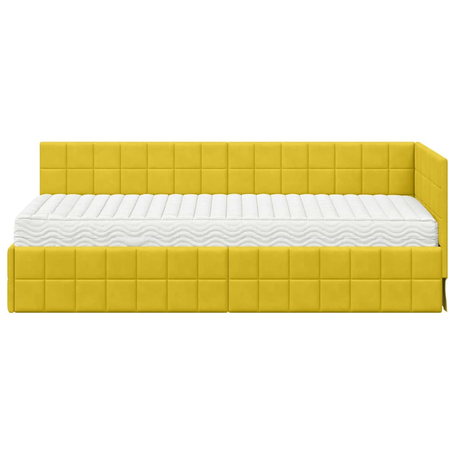 Hoekbedframe met Matras met hoofdeinde 2 pcs Geel Fluweel