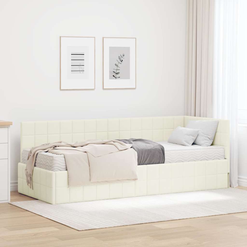 Hoekbedframe met Matras met hoofdeinde 2 pcs Crème Fluweel
