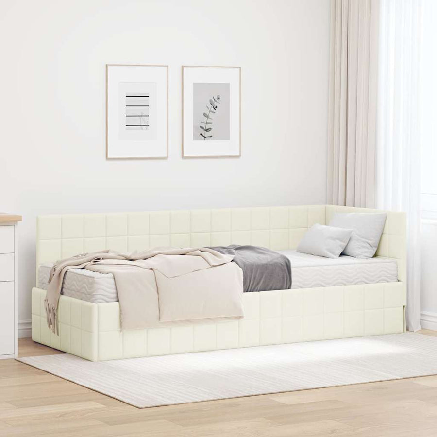 Hoekbedframe met Matras met hoofdeinde 2 pcs Crème Fluweel
