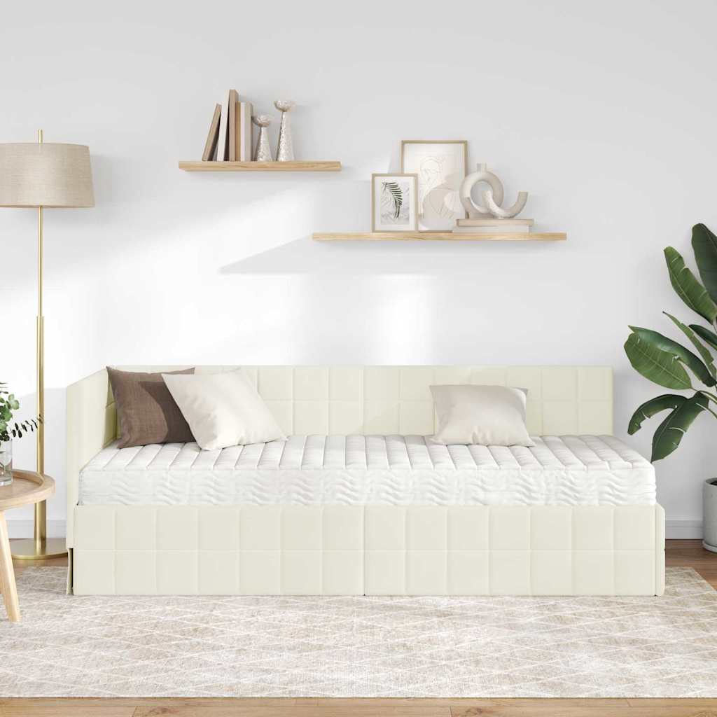 Hoekbedframe met Matras met hoofdeinde 2 pcs Crème Fluweel