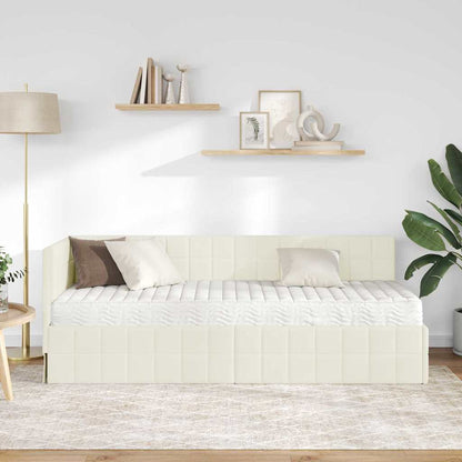 Hoekbedframe met Matras met hoofdeinde 2 pcs Crème Fluweel