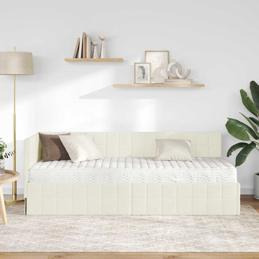 Hoekbedframe met Matras met hoofdeinde 2 pcs Crème Fluweel