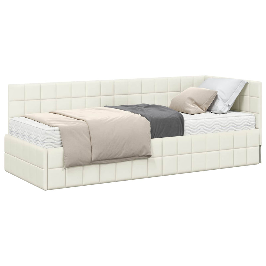 Hoekbedframe met Matras met hoofdeinde 2 pcs Crème Fluweel