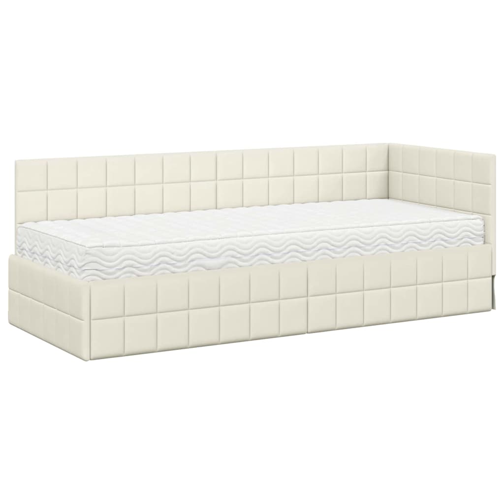 Hoekbedframe met Matras met hoofdeinde 2 pcs Crème Fluweel