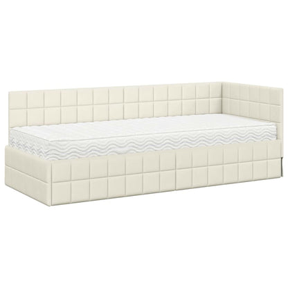 Hoekbedframe met Matras met hoofdeinde 2 pcs Crème Fluweel