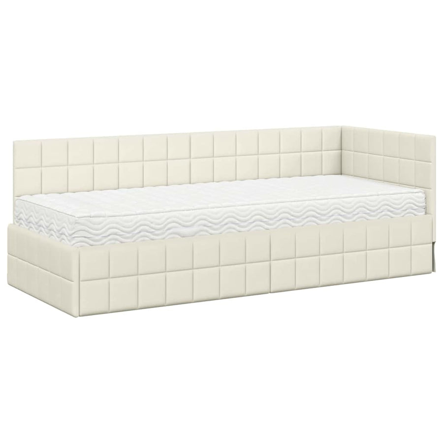 Hoekbedframe met Matras met hoofdeinde 2 pcs Crème Fluweel