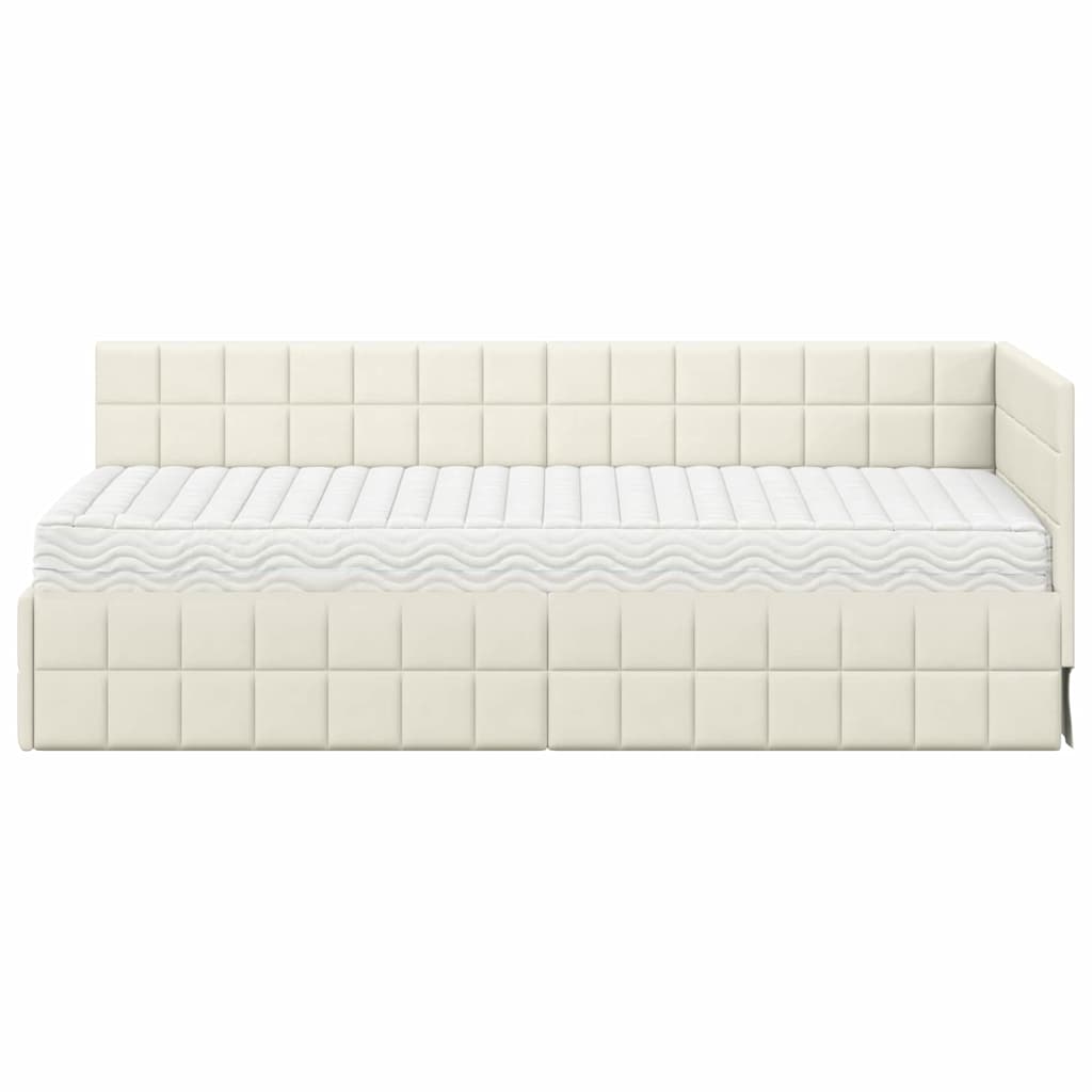 Hoekbedframe met Matras met hoofdeinde 2 pcs Crème Fluweel