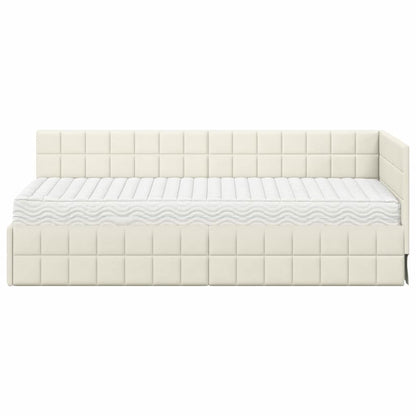 Hoekbedframe met Matras met hoofdeinde 2 pcs Crème Fluweel
