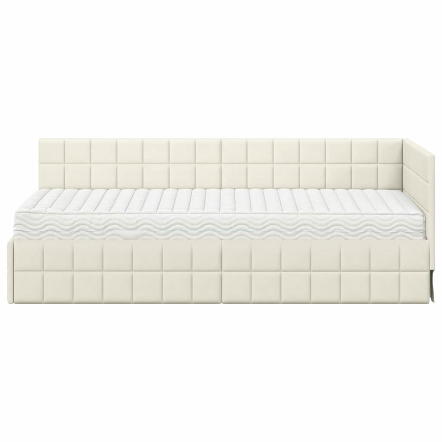 Hoekbedframe met Matras met hoofdeinde 2 pcs Crème Fluweel