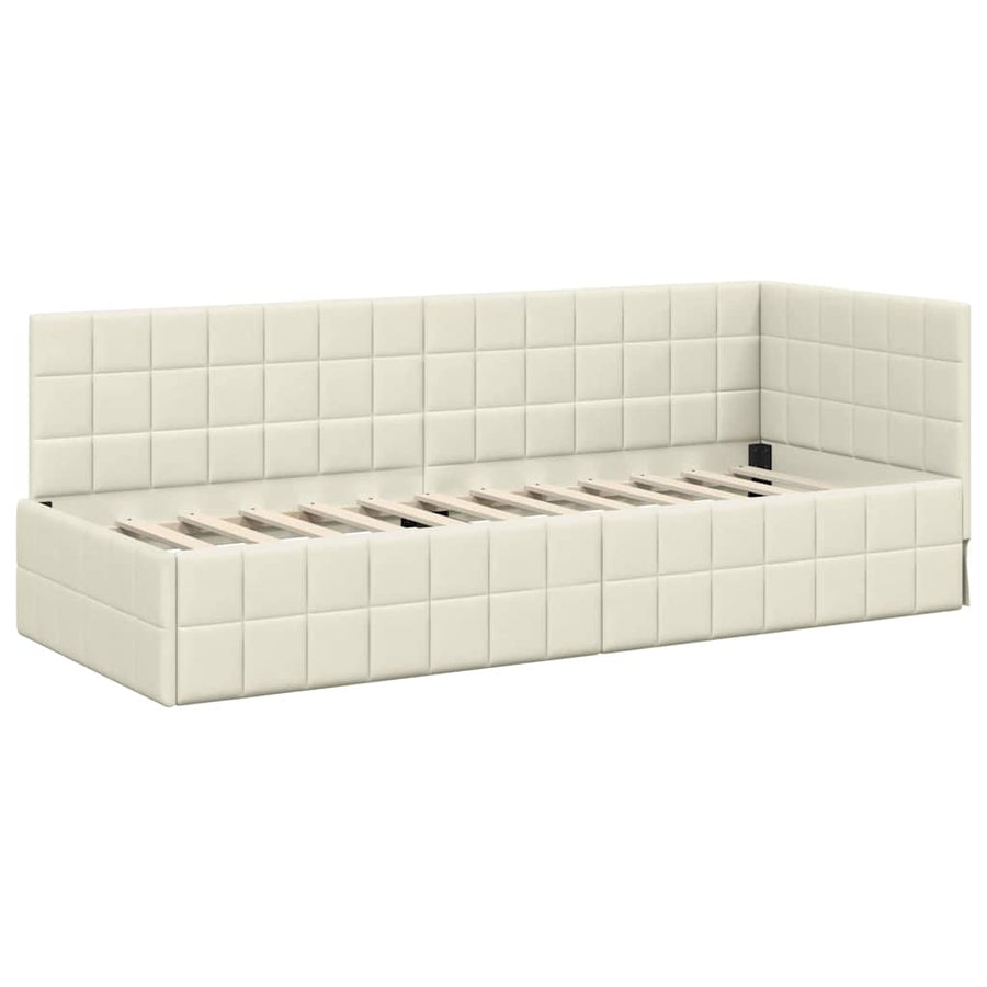 Hoekbedframe met Matras met hoofdeinde 2 pcs Crème Fluweel
