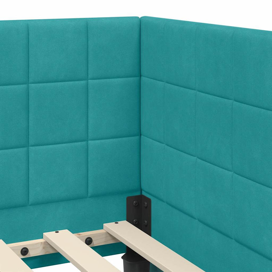 Hoekbedframe met Matras met hoofdeinde 2 pcs Turquoise Fluweel