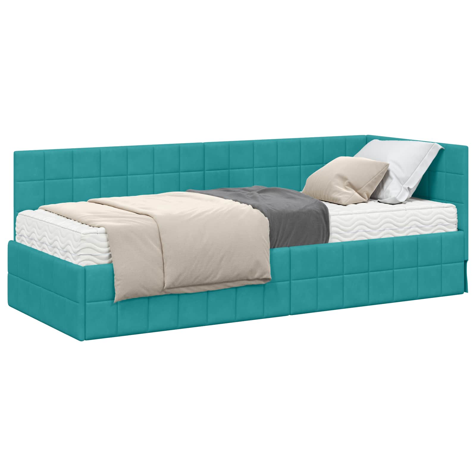 Hoekbedframe met Matras met hoofdeinde 2 pcs Turquoise Fluweel