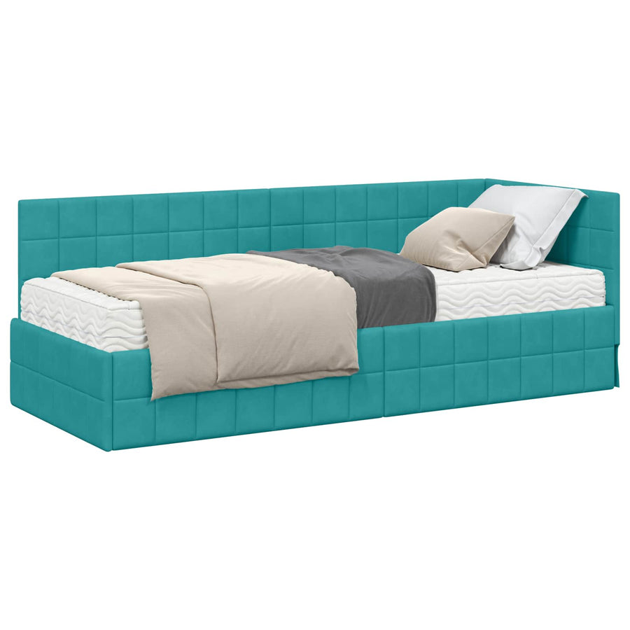 Hoekbedframe met Matras met hoofdeinde 2 pcs Turquoise Fluweel