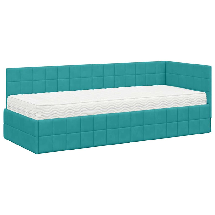 Hoekbedframe met Matras met hoofdeinde 2 pcs Turquoise Fluweel