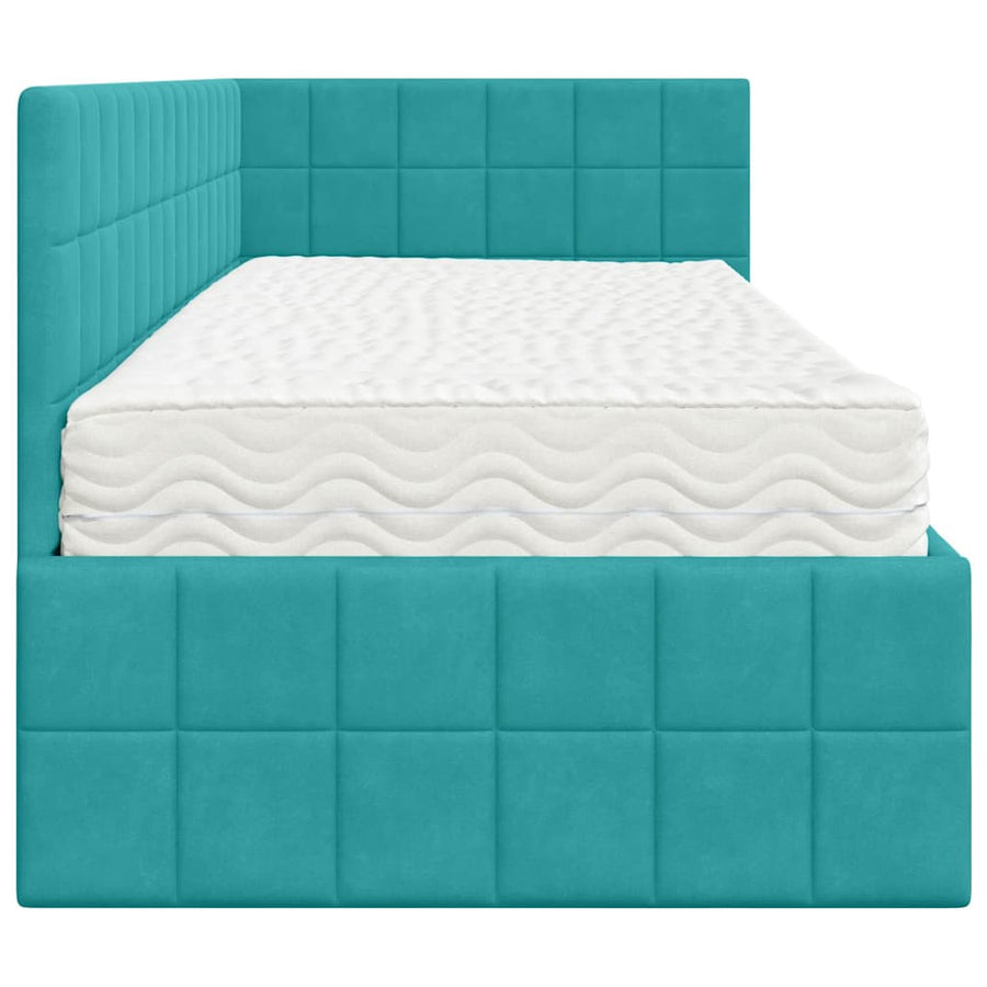 Hoekbedframe met Matras met hoofdeinde 2 pcs Turquoise Fluweel