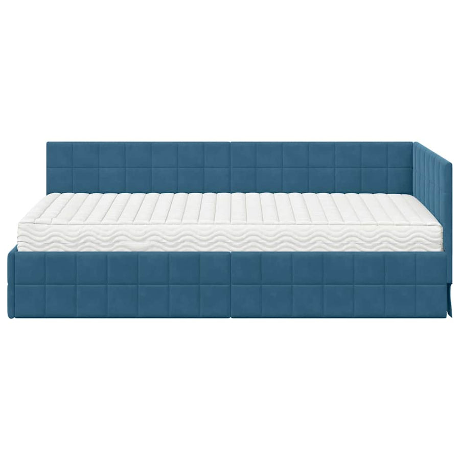 Hoekbedframe met Matras met hoofdeinde 2 pcs Blauw Fluweel