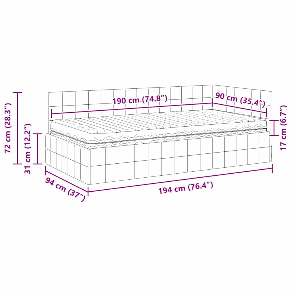 Hoekbedframe met Matras met hoofdeinde 2 pcs Blauw Fluweel