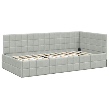 Hoekbedframe met Matras met hoofdeinde 2 pcs Lichtgrijs Fluweel