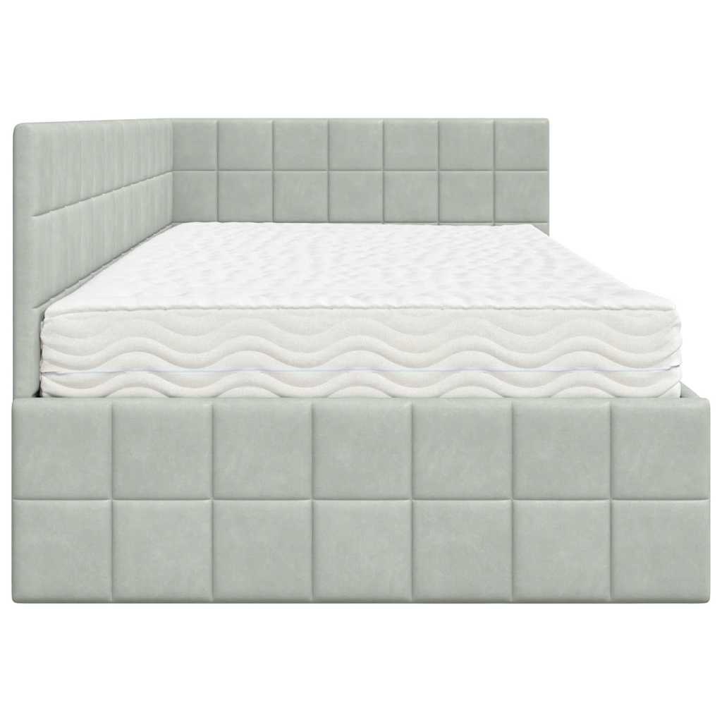 Hoekbedframe met Matras met hoofdeinde 2 pcs Lichtgrijs Fluweel