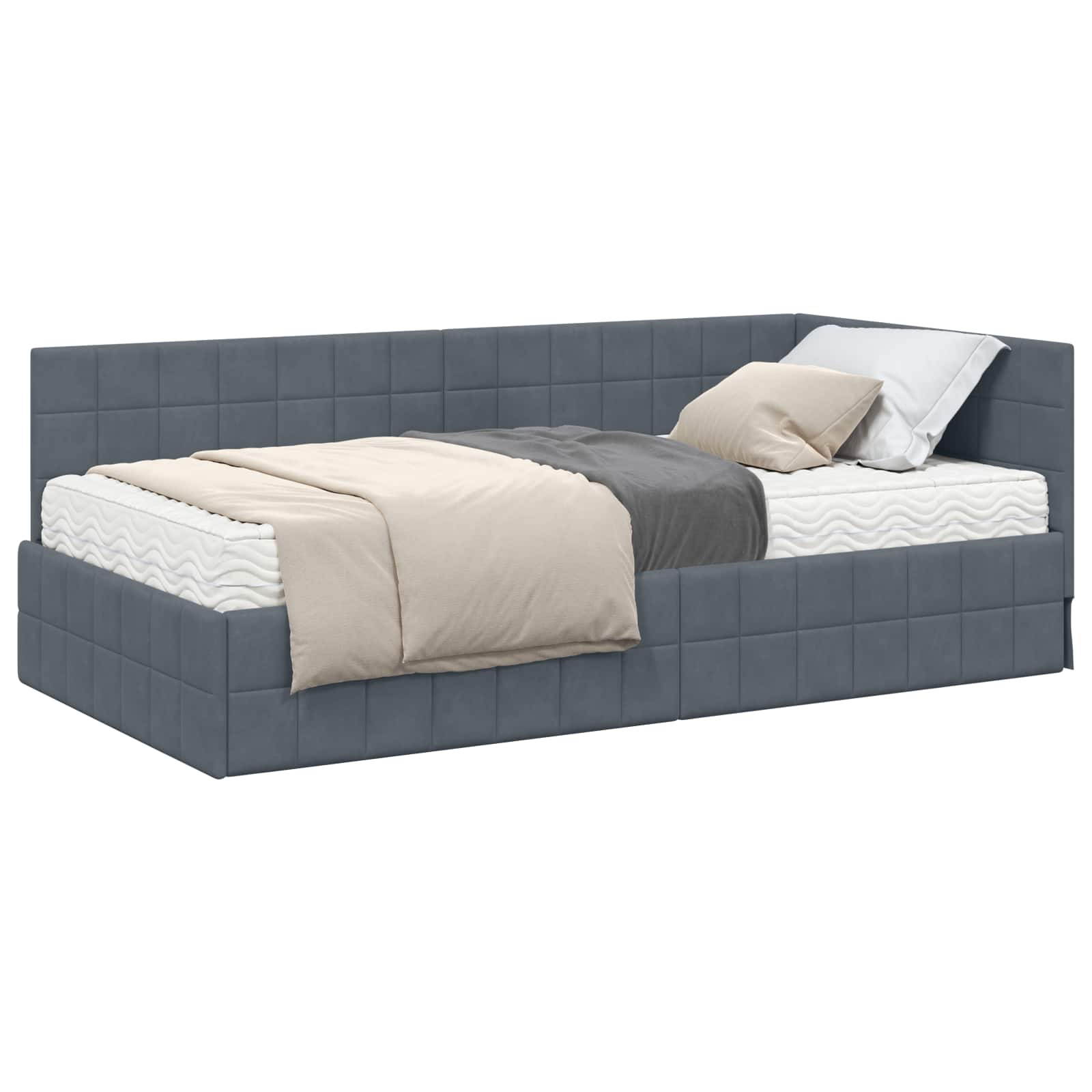 Hoekbedframe met Matras met hoofdeinde 2 st Grijs Fluweel