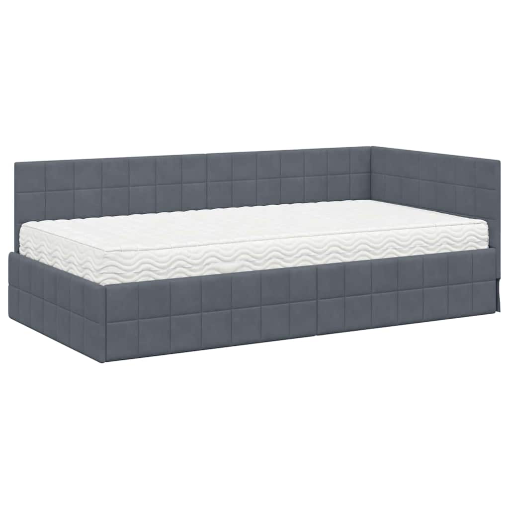 Hoekbedframe met Matras met hoofdeinde 2 st Grijs Fluweel