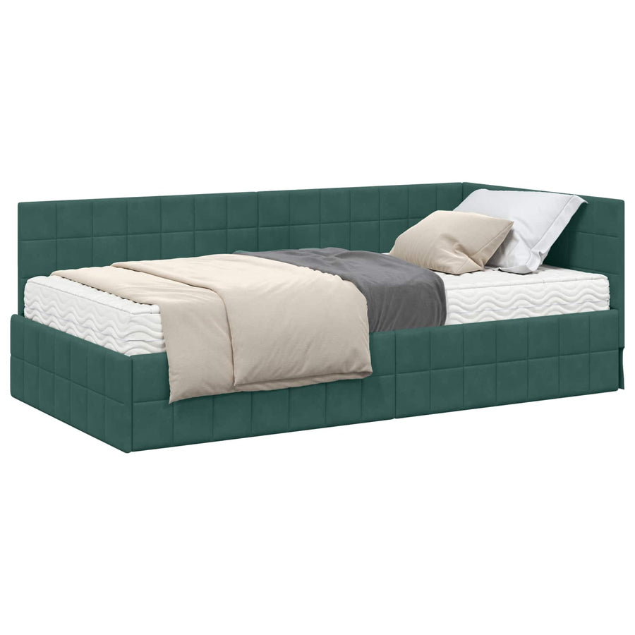 Hoekbedframe met Matras met hoofdeinde 2 pcs Groen Fluweel