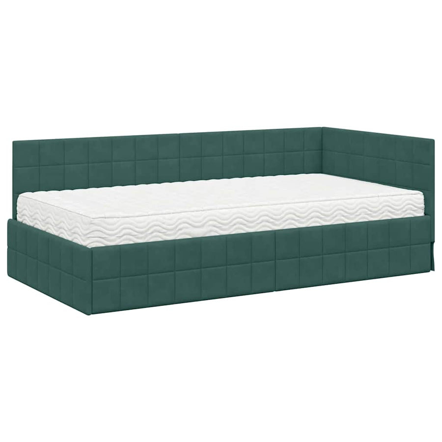 Hoekbedframe met Matras met hoofdeinde 2 pcs Groen Fluweel