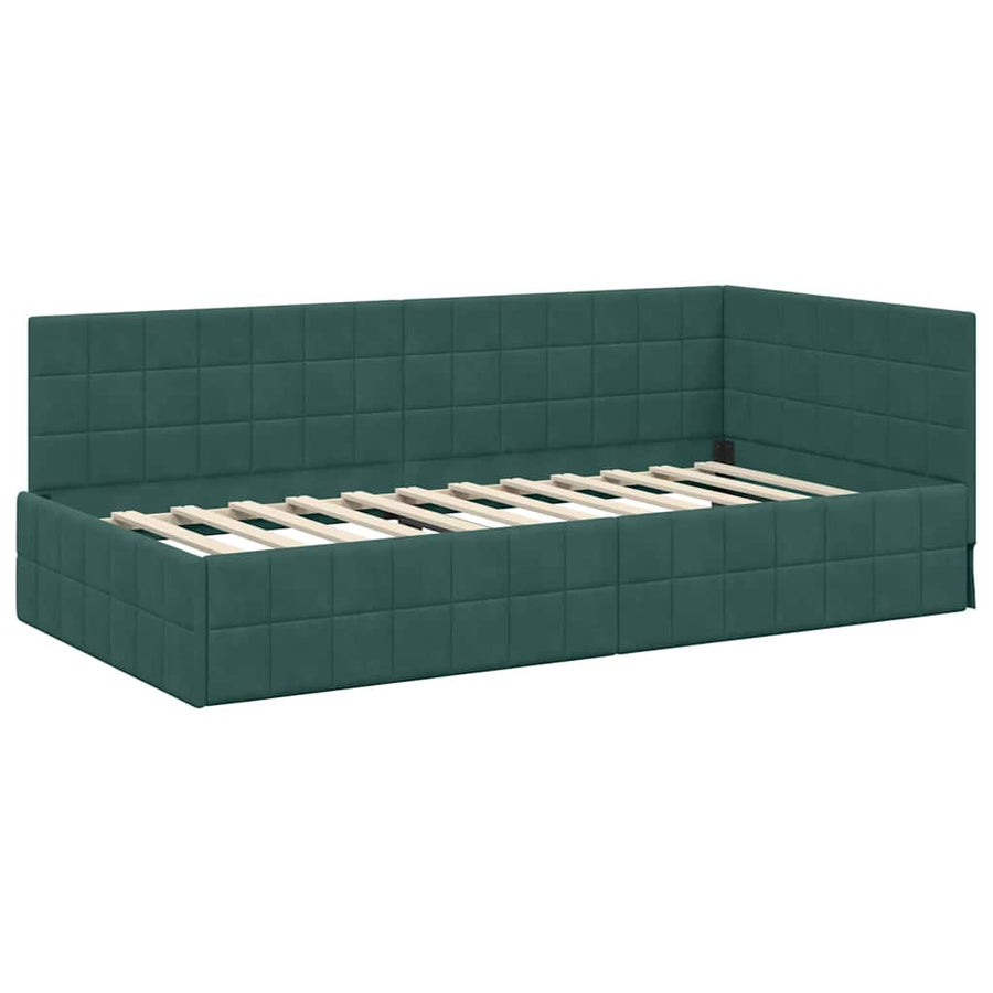 Hoekbedframe met Matras met hoofdeinde 2 pcs Groen Fluweel