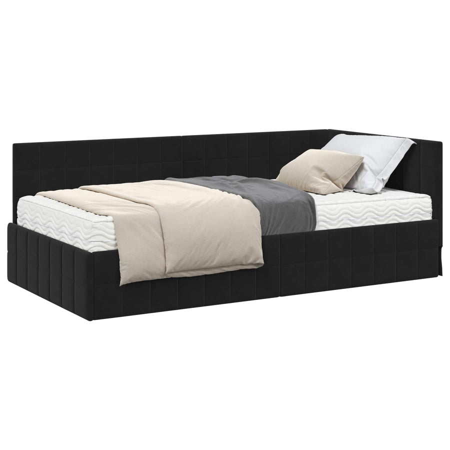 Hoekbedframe met Matras met hoofdeinde 2 st Zwart Fluweel