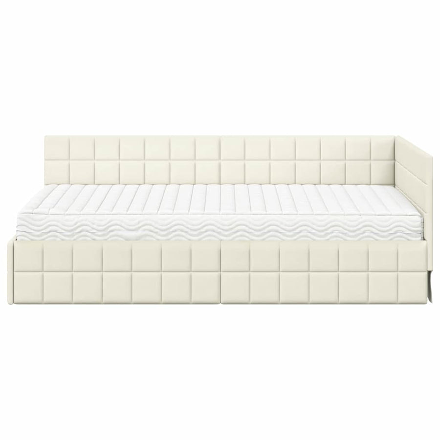 Hoekbedframe met Matras met hoofdeinde 2 pcs Crème Fluweel