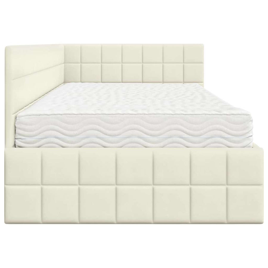 Hoekbedframe met Matras met hoofdeinde 2 pcs Crème Fluweel