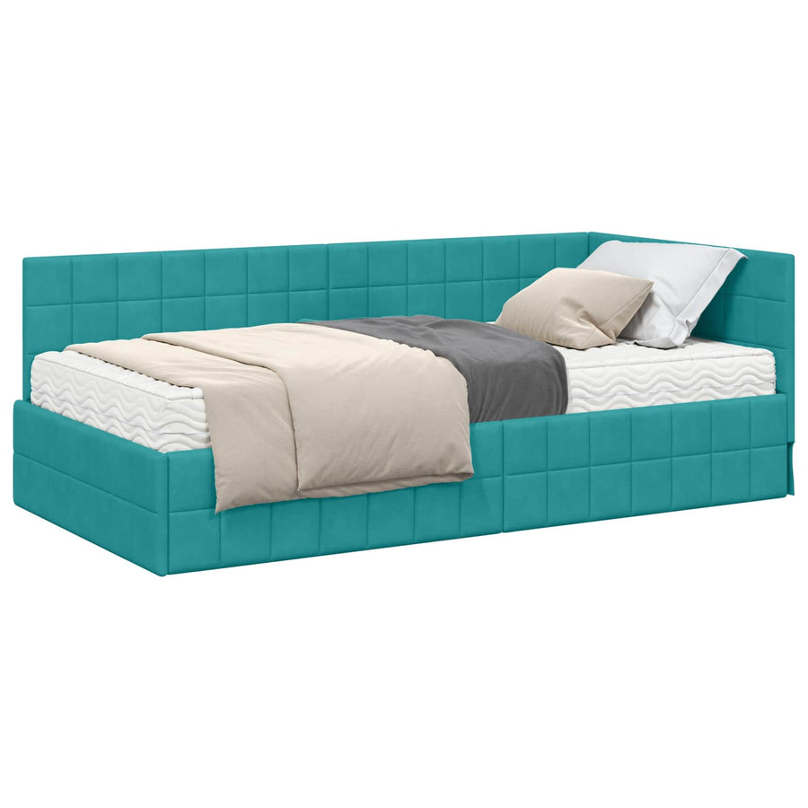 Hoekbedframe met Matras met hoofdeinde 2 pcs Turquoise Fluweel