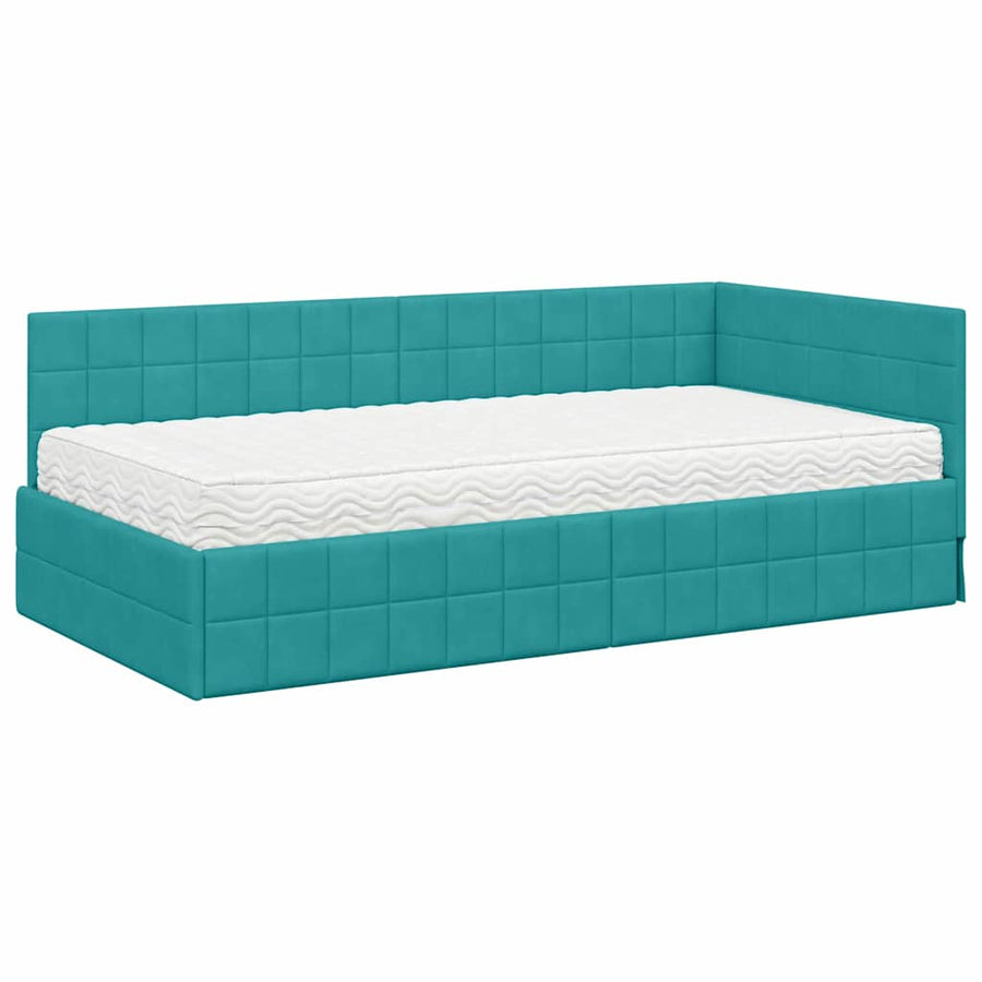 Hoekbedframe met Matras met hoofdeinde 2 pcs Turquoise Fluweel
