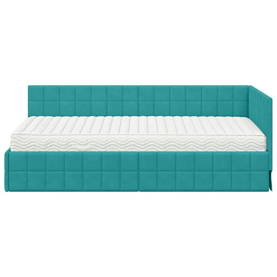 Hoekbedframe met Matras met hoofdeinde 2 pcs Turquoise Fluweel