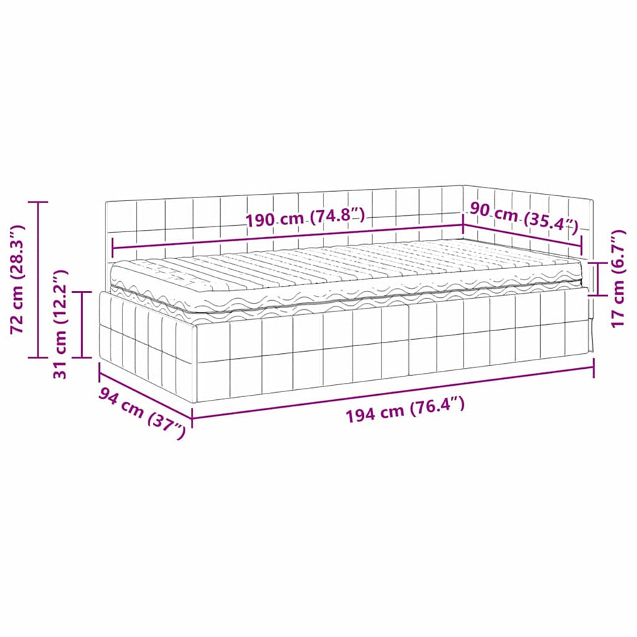 Hoekbedframe met Matras met hoofdeinde 2 pcs Turquoise Fluweel