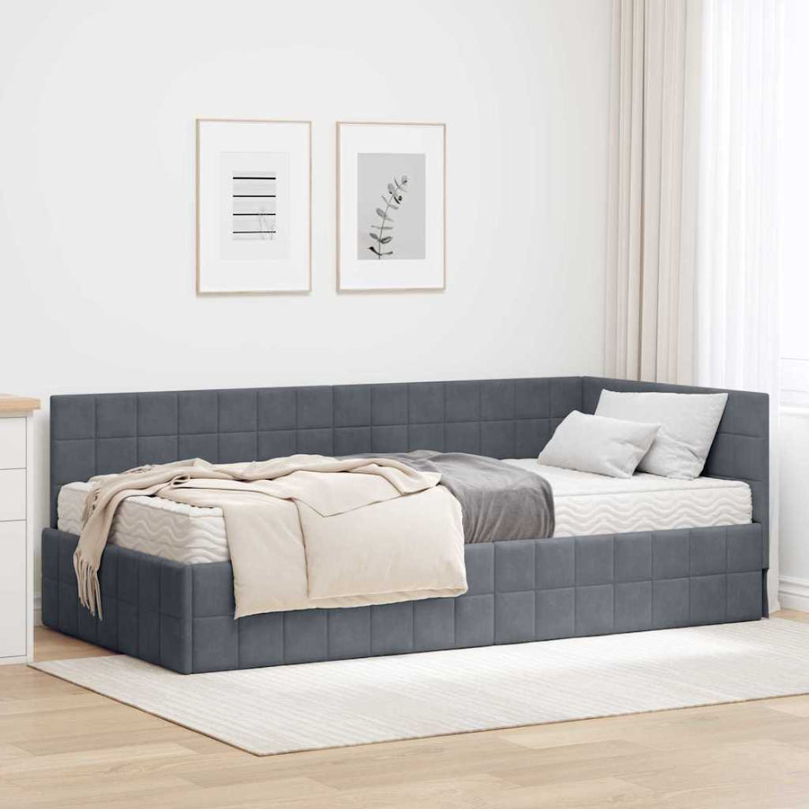 Hoekbedframe met Matras met hoofdeinde 2 pcs Grijs Fluweel