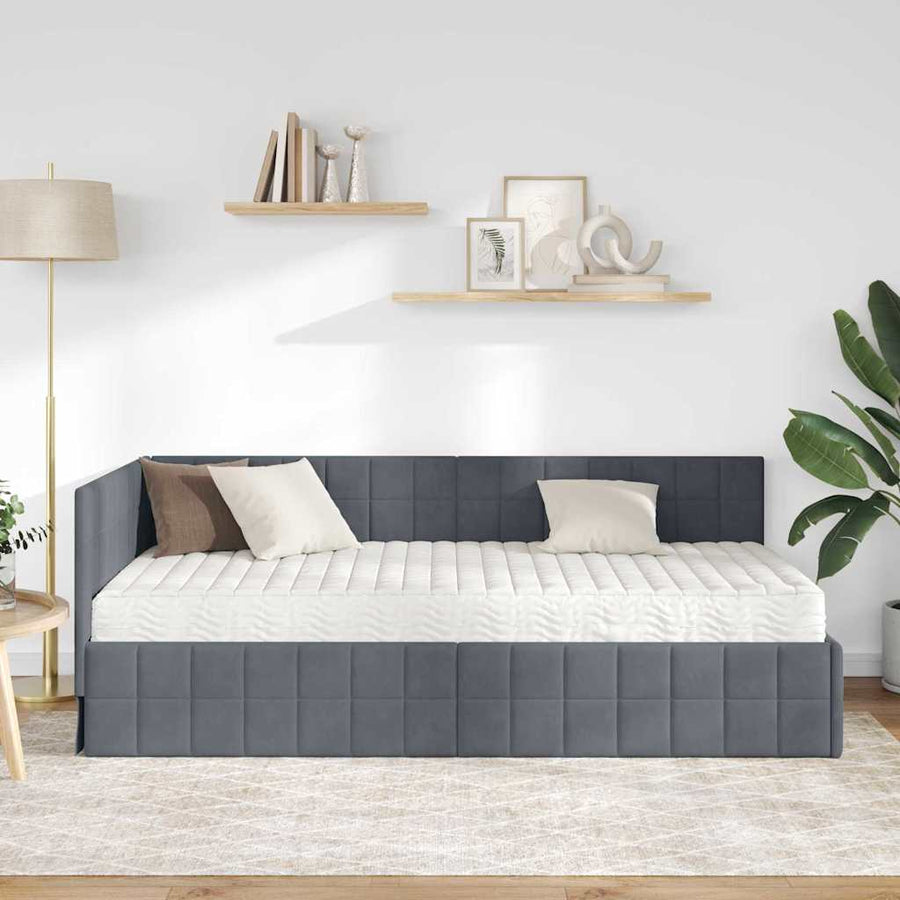 Hoekbedframe met Matras met hoofdeinde 2 pcs Grijs Fluweel