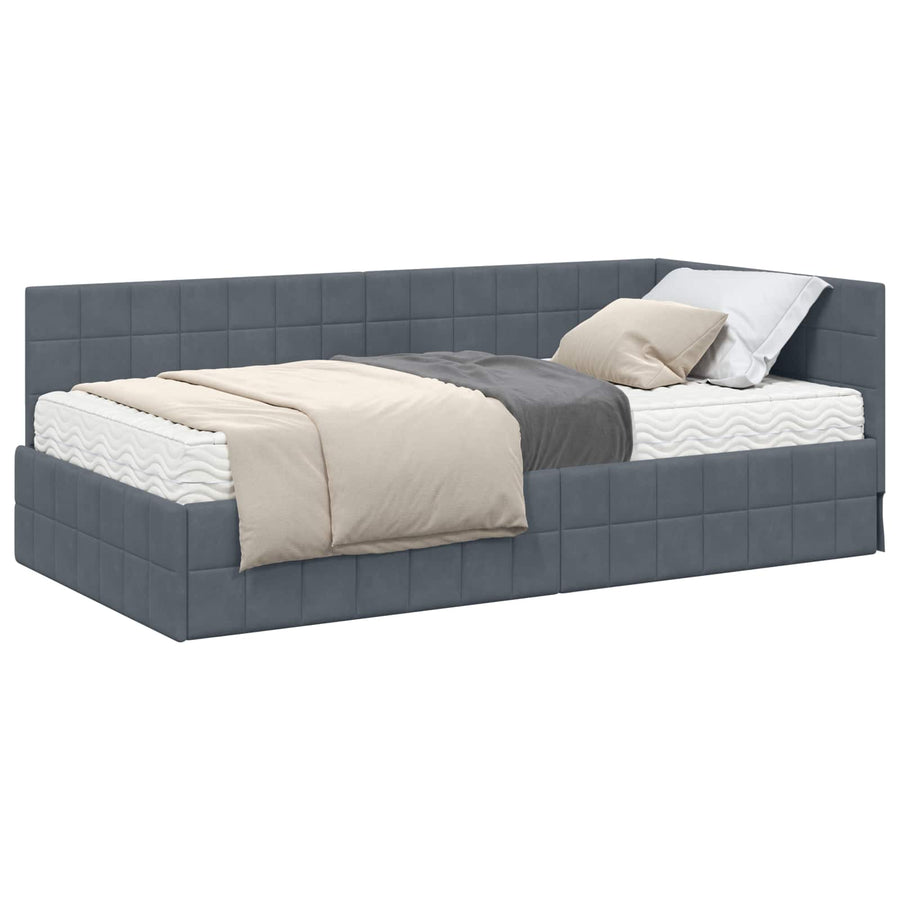Hoekbedframe met Matras met hoofdeinde 2 pcs Grijs Fluweel