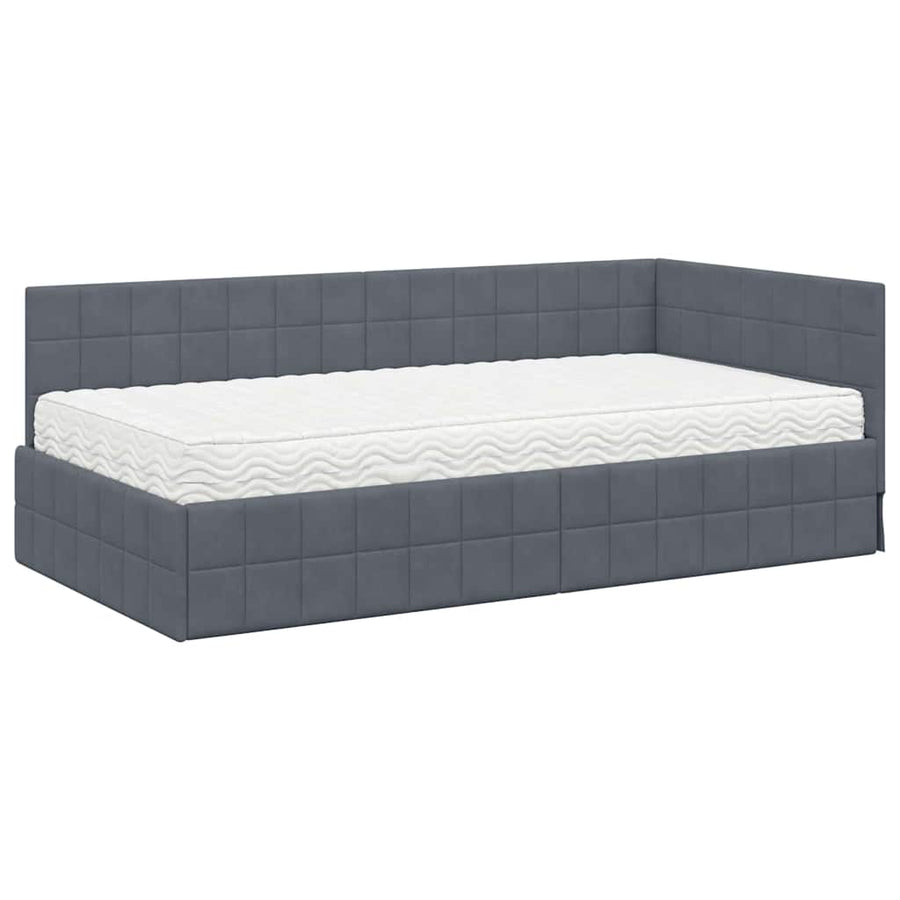 Hoekbedframe met Matras met hoofdeinde 2 pcs Grijs Fluweel
