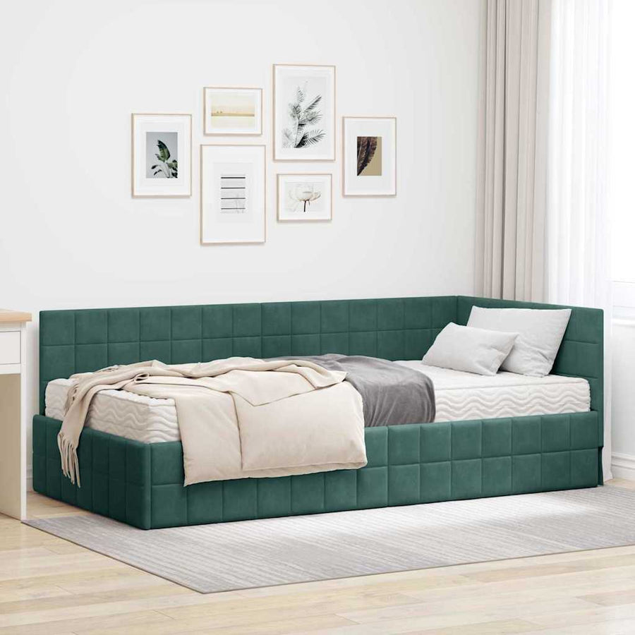 Hoekbedframe met Matras met hoofdeinde 2 pcs Groen Fluweel